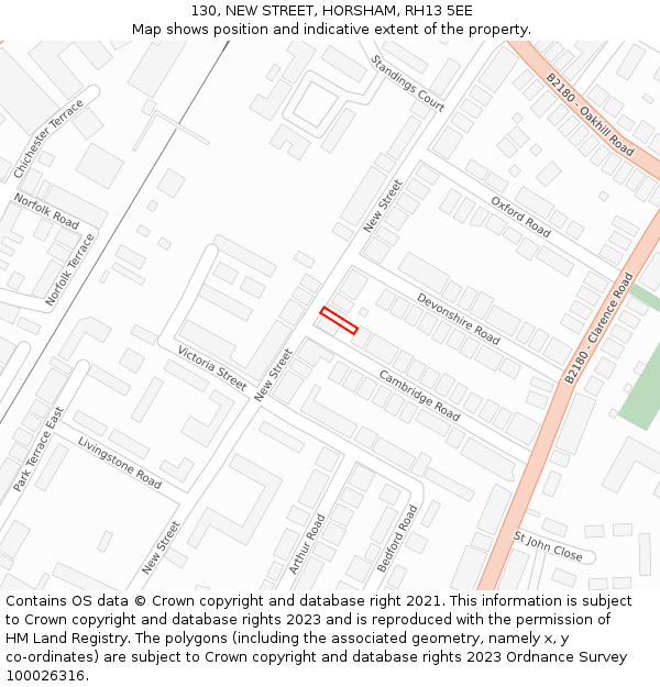 130, NEW STREET, HORSHAM, RH13 5EE: Location map and indicative extent of plot