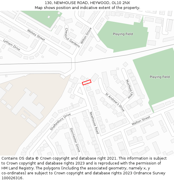 130, NEWHOUSE ROAD, HEYWOOD, OL10 2NX: Location map and indicative extent of plot