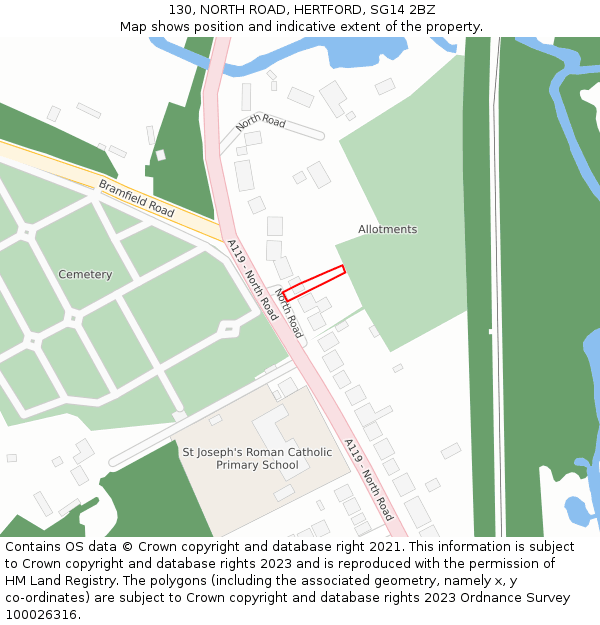 130, NORTH ROAD, HERTFORD, SG14 2BZ: Location map and indicative extent of plot