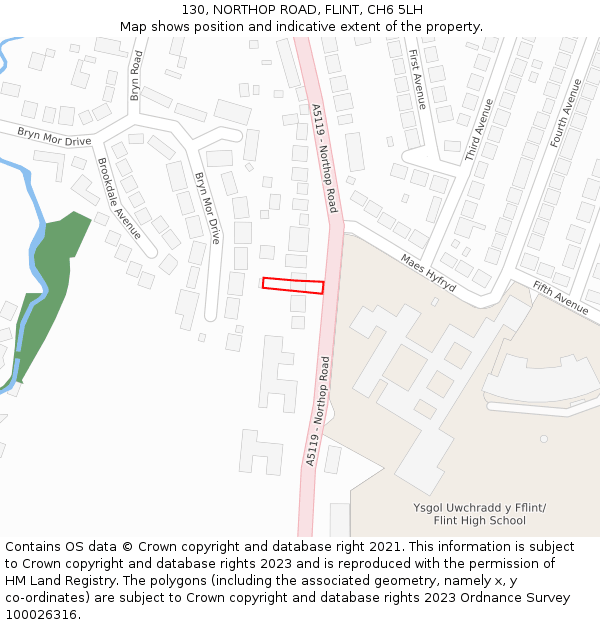 130, NORTHOP ROAD, FLINT, CH6 5LH: Location map and indicative extent of plot