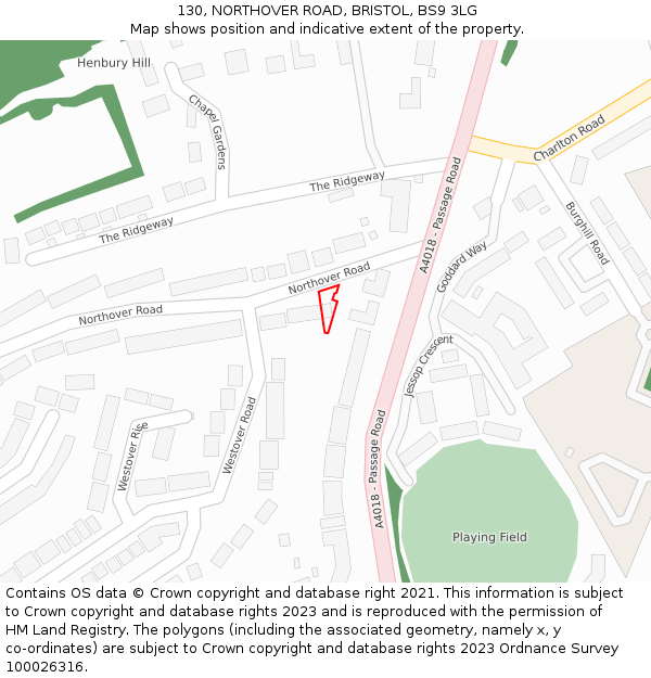 130, NORTHOVER ROAD, BRISTOL, BS9 3LG: Location map and indicative extent of plot