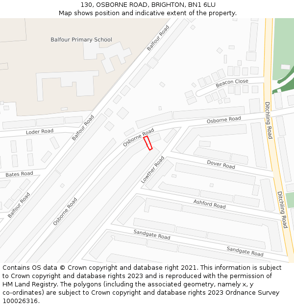 130, OSBORNE ROAD, BRIGHTON, BN1 6LU: Location map and indicative extent of plot