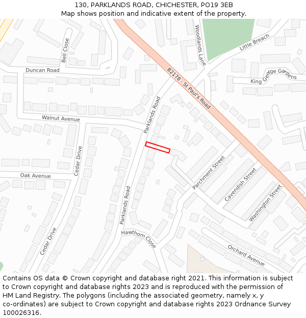 130, PARKLANDS ROAD, CHICHESTER, PO19 3EB: Location map and indicative extent of plot