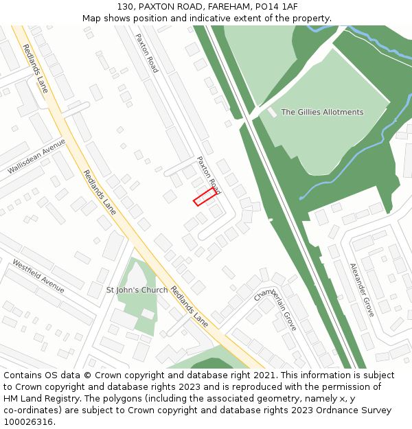 130, PAXTON ROAD, FAREHAM, PO14 1AF: Location map and indicative extent of plot