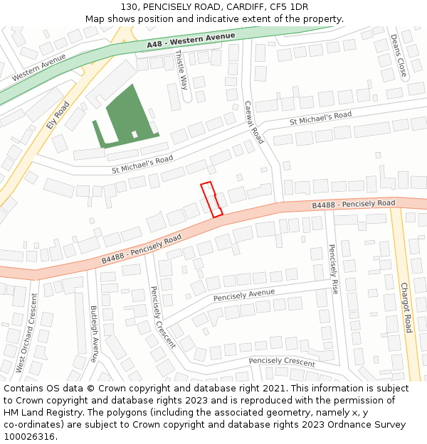 130, PENCISELY ROAD, CARDIFF, CF5 1DR: Location map and indicative extent of plot