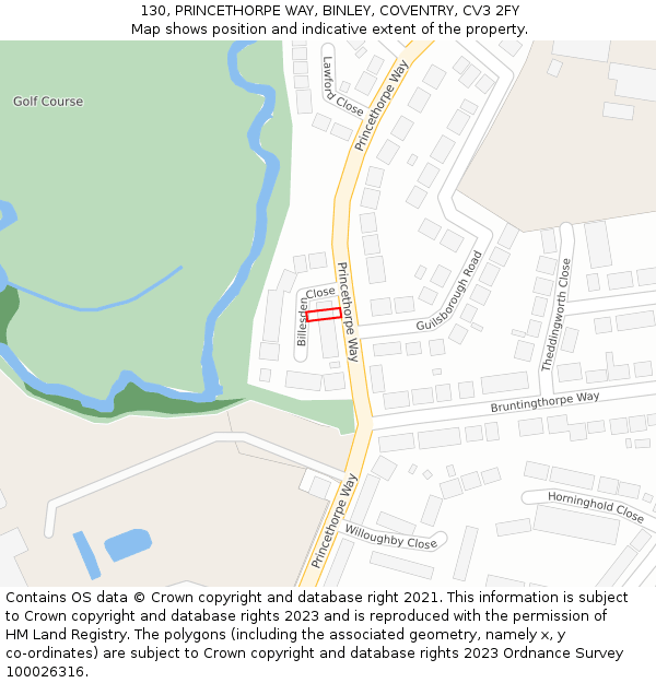 130, PRINCETHORPE WAY, BINLEY, COVENTRY, CV3 2FY: Location map and indicative extent of plot