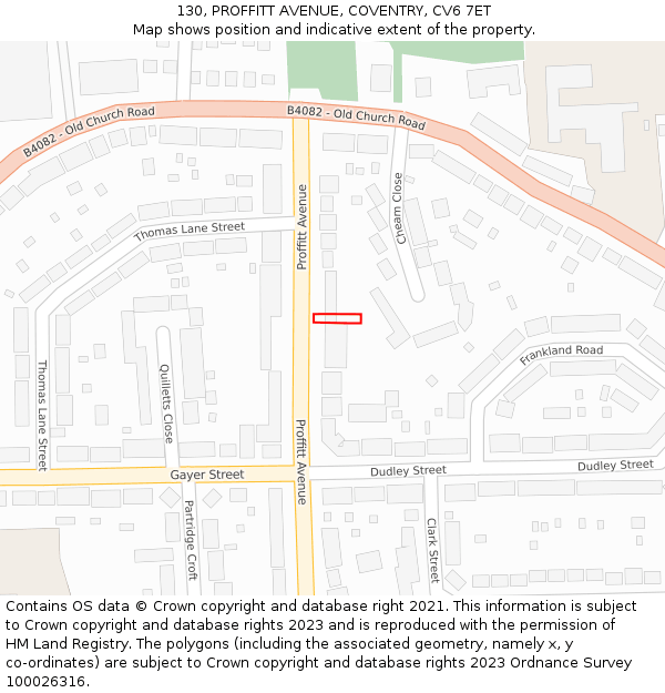 130, PROFFITT AVENUE, COVENTRY, CV6 7ET: Location map and indicative extent of plot