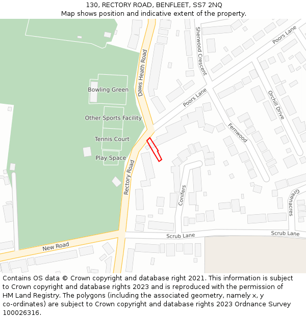130, RECTORY ROAD, BENFLEET, SS7 2NQ: Location map and indicative extent of plot