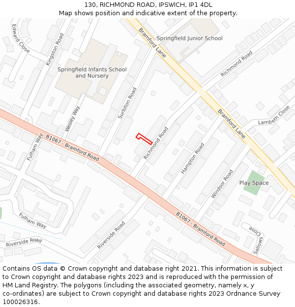 130, RICHMOND ROAD, IPSWICH, IP1 4DL: Location map and indicative extent of plot