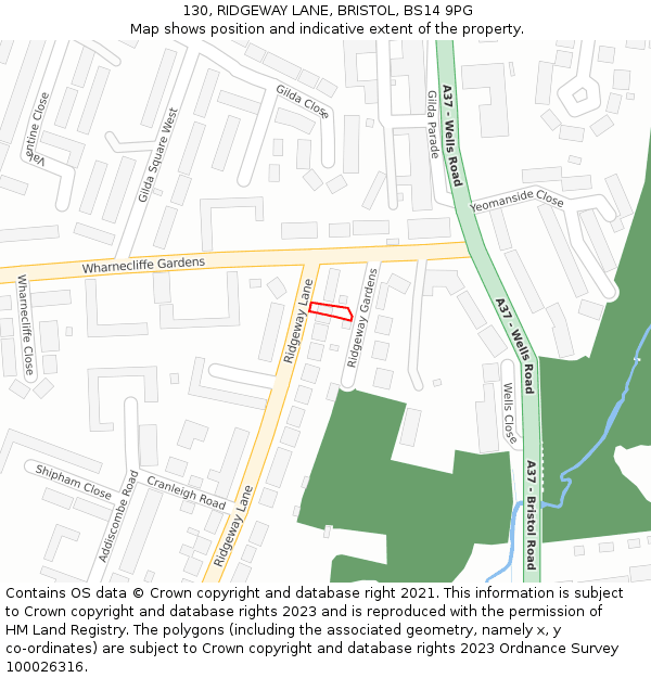 130, RIDGEWAY LANE, BRISTOL, BS14 9PG: Location map and indicative extent of plot