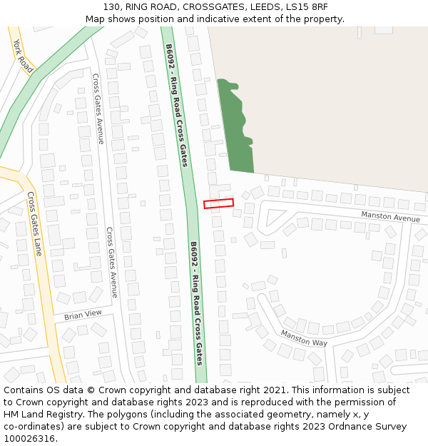 130, RING ROAD, CROSSGATES, LEEDS, LS15 8RF: Location map and indicative extent of plot