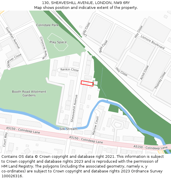 130, SHEAVESHILL AVENUE, LONDON, NW9 6RY: Location map and indicative extent of plot