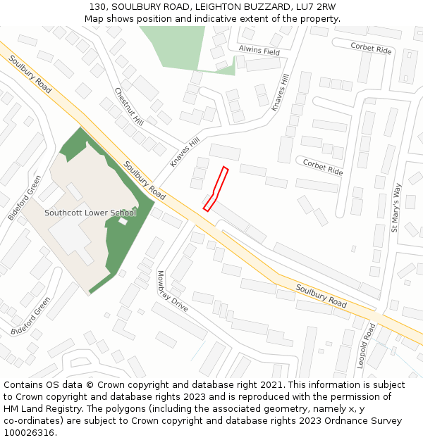 130, SOULBURY ROAD, LEIGHTON BUZZARD, LU7 2RW: Location map and indicative extent of plot