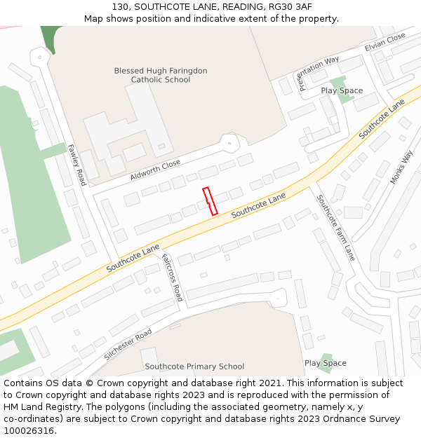130, SOUTHCOTE LANE, READING, RG30 3AF: Location map and indicative extent of plot
