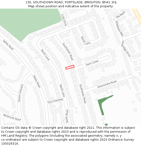 130, SOUTHDOWN ROAD, PORTSLADE, BRIGHTON, BN41 2HJ: Location map and indicative extent of plot