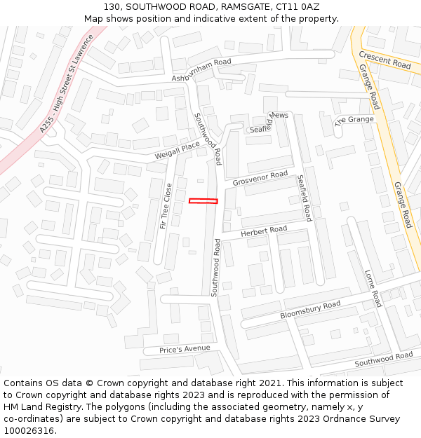 130, SOUTHWOOD ROAD, RAMSGATE, CT11 0AZ: Location map and indicative extent of plot