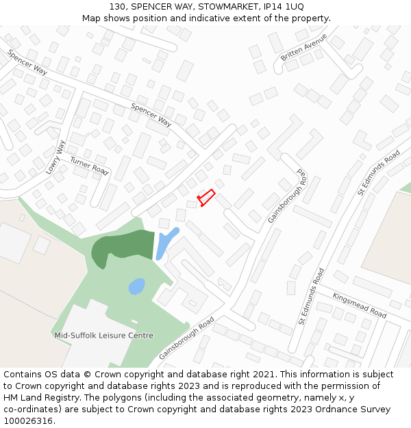 130, SPENCER WAY, STOWMARKET, IP14 1UQ: Location map and indicative extent of plot