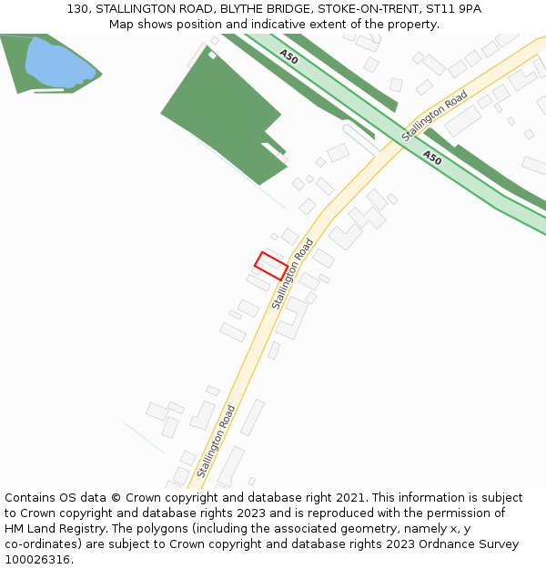 130, STALLINGTON ROAD, BLYTHE BRIDGE, STOKE-ON-TRENT, ST11 9PA: Location map and indicative extent of plot