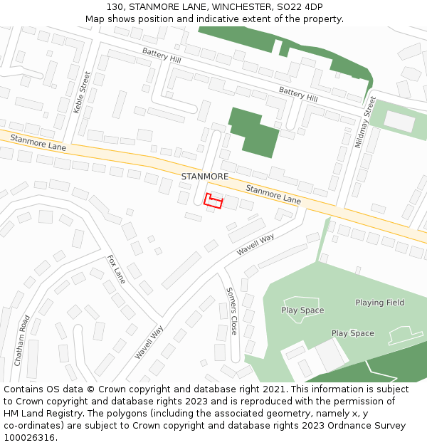 130, STANMORE LANE, WINCHESTER, SO22 4DP: Location map and indicative extent of plot