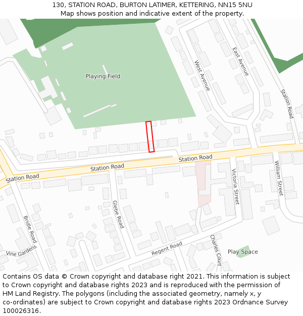 130, STATION ROAD, BURTON LATIMER, KETTERING, NN15 5NU: Location map and indicative extent of plot