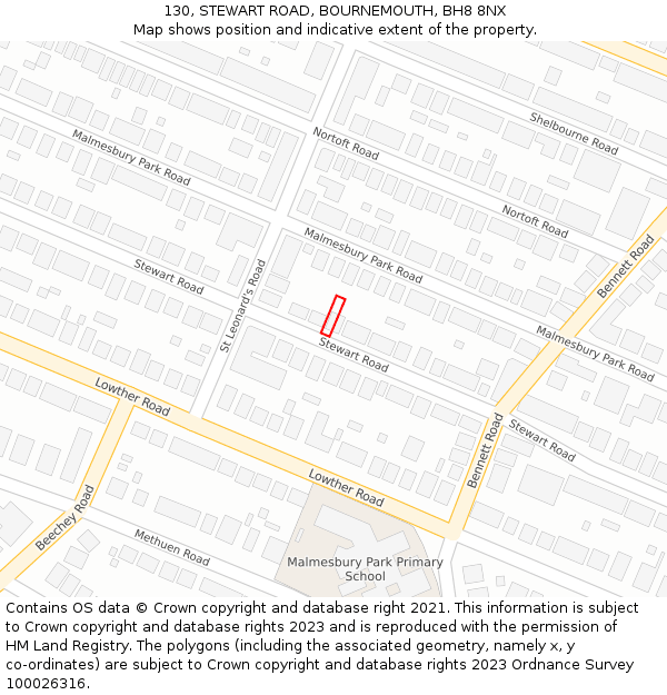 130, STEWART ROAD, BOURNEMOUTH, BH8 8NX: Location map and indicative extent of plot