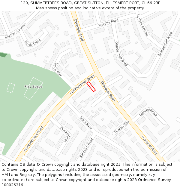 130, SUMMERTREES ROAD, GREAT SUTTON, ELLESMERE PORT, CH66 2RP: Location map and indicative extent of plot