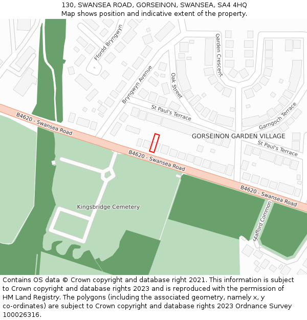 130, SWANSEA ROAD, GORSEINON, SWANSEA, SA4 4HQ: Location map and indicative extent of plot