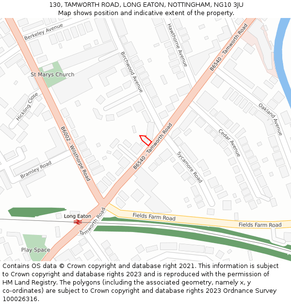 130, TAMWORTH ROAD, LONG EATON, NOTTINGHAM, NG10 3JU: Location map and indicative extent of plot