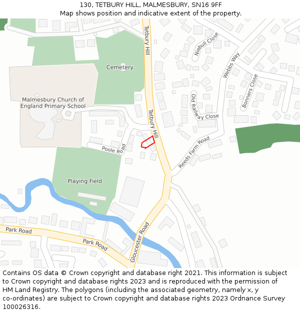 130, TETBURY HILL, MALMESBURY, SN16 9FF: Location map and indicative extent of plot