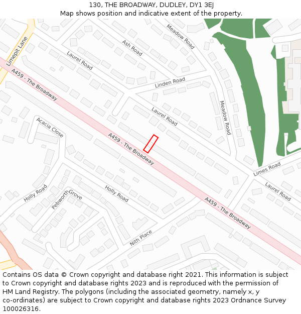 130, THE BROADWAY, DUDLEY, DY1 3EJ: Location map and indicative extent of plot