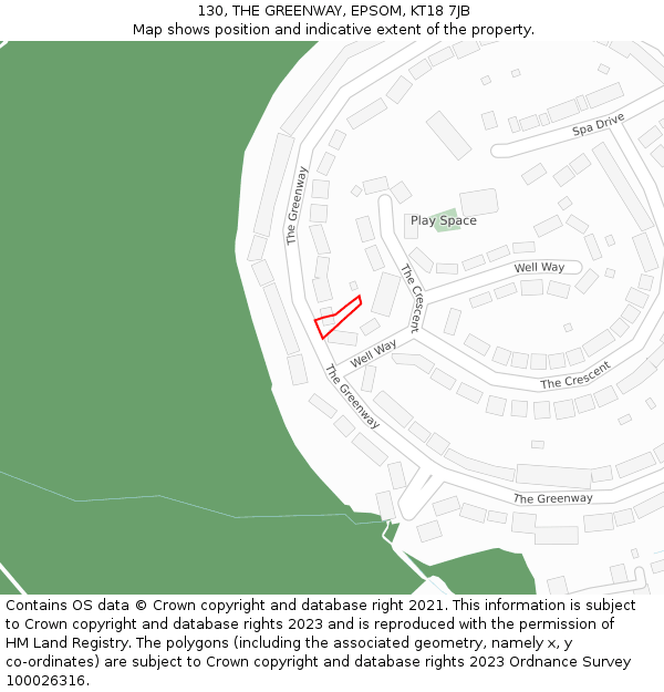 130, THE GREENWAY, EPSOM, KT18 7JB: Location map and indicative extent of plot