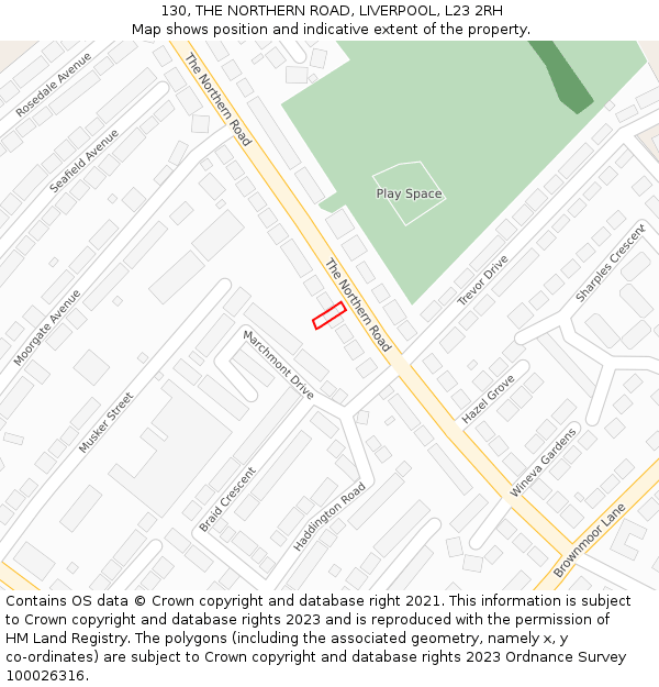 130, THE NORTHERN ROAD, LIVERPOOL, L23 2RH: Location map and indicative extent of plot