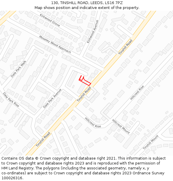 130, TINSHILL ROAD, LEEDS, LS16 7PZ: Location map and indicative extent of plot