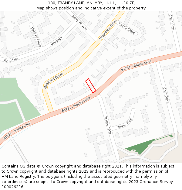 130, TRANBY LANE, ANLABY, HULL, HU10 7EJ: Location map and indicative extent of plot