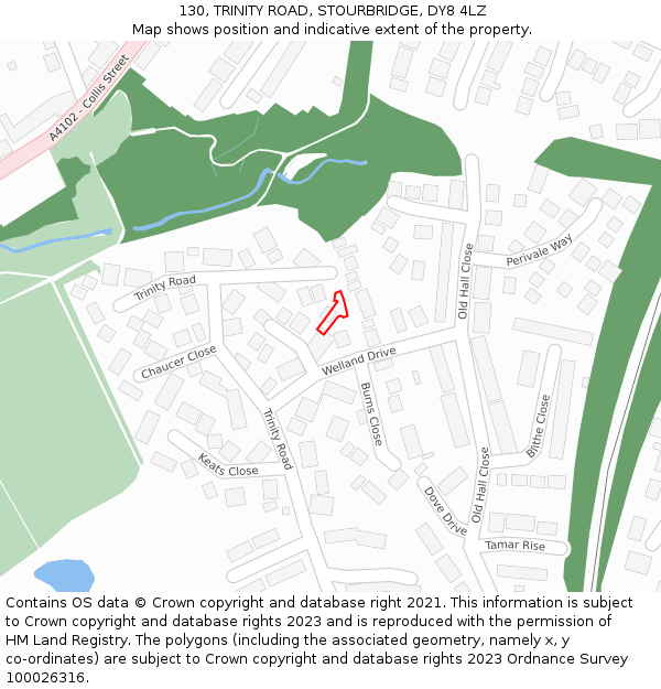 130, TRINITY ROAD, STOURBRIDGE, DY8 4LZ: Location map and indicative extent of plot