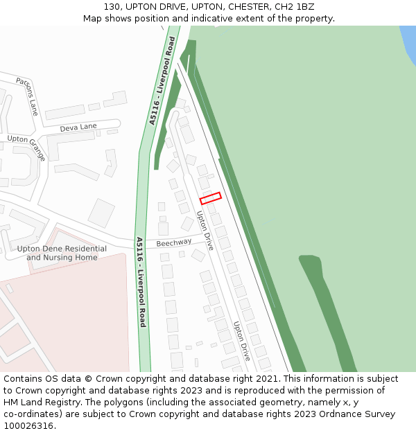 130, UPTON DRIVE, UPTON, CHESTER, CH2 1BZ: Location map and indicative extent of plot