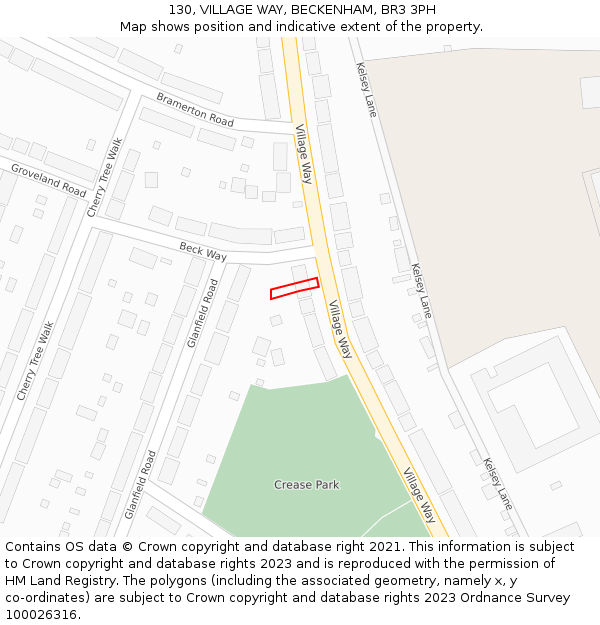 130, VILLAGE WAY, BECKENHAM, BR3 3PH: Location map and indicative extent of plot