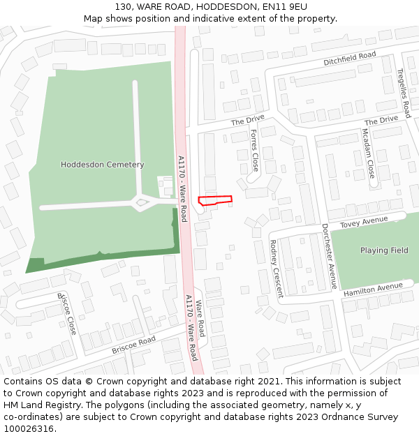 130, WARE ROAD, HODDESDON, EN11 9EU: Location map and indicative extent of plot