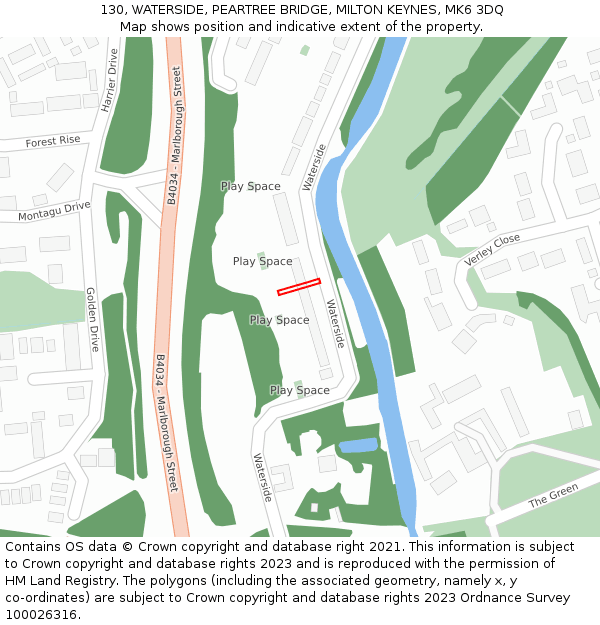 130, WATERSIDE, PEARTREE BRIDGE, MILTON KEYNES, MK6 3DQ: Location map and indicative extent of plot