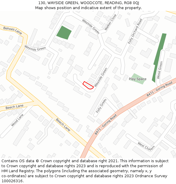 130, WAYSIDE GREEN, WOODCOTE, READING, RG8 0QJ: Location map and indicative extent of plot