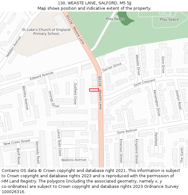 130, WEASTE LANE, SALFORD, M5 5JJ: Location map and indicative extent of plot