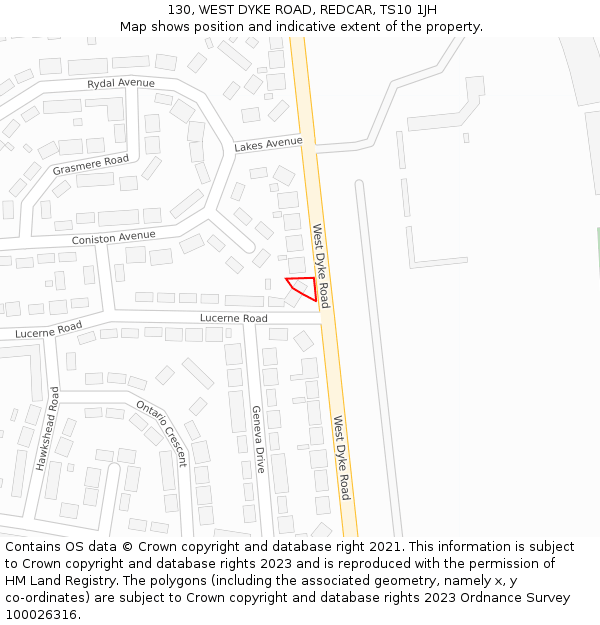 130, WEST DYKE ROAD, REDCAR, TS10 1JH: Location map and indicative extent of plot