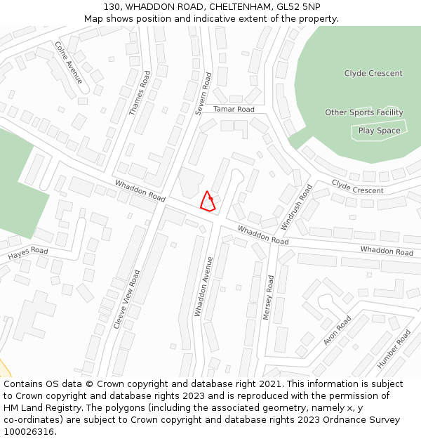 130, WHADDON ROAD, CHELTENHAM, GL52 5NP: Location map and indicative extent of plot