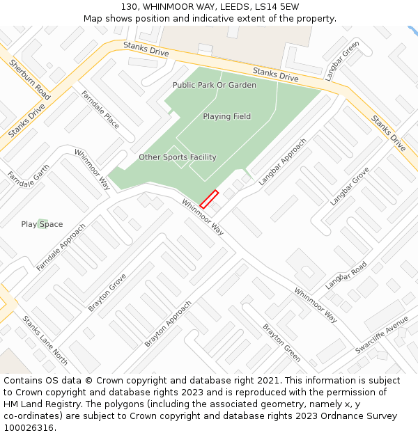 130, WHINMOOR WAY, LEEDS, LS14 5EW: Location map and indicative extent of plot