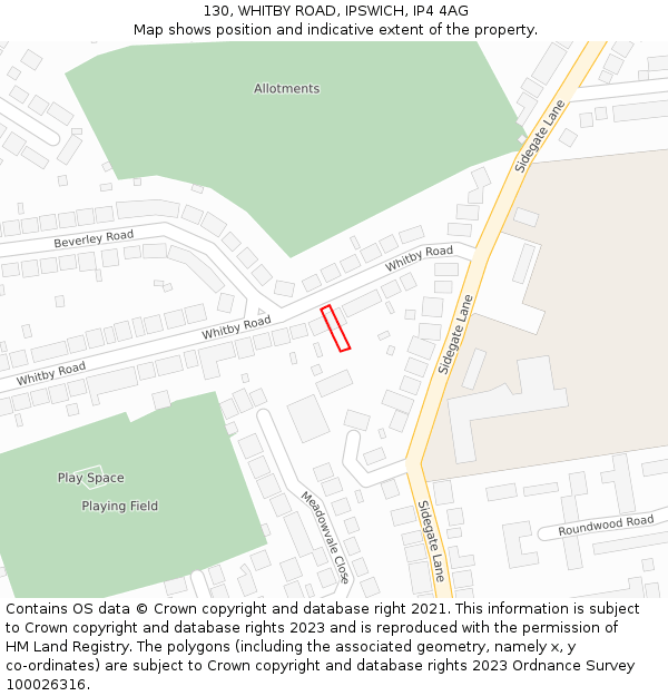 130, WHITBY ROAD, IPSWICH, IP4 4AG: Location map and indicative extent of plot