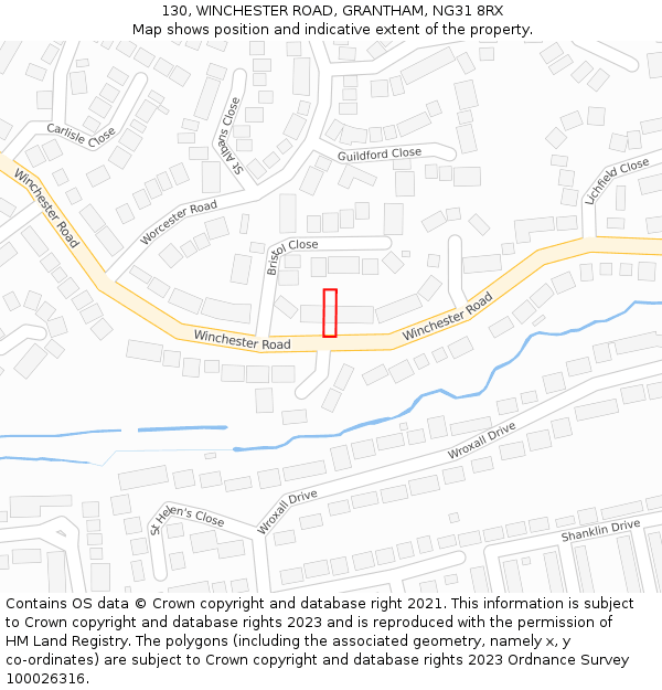 130, WINCHESTER ROAD, GRANTHAM, NG31 8RX: Location map and indicative extent of plot