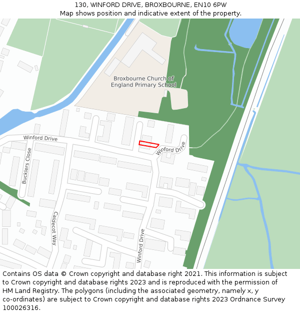 130, WINFORD DRIVE, BROXBOURNE, EN10 6PW: Location map and indicative extent of plot