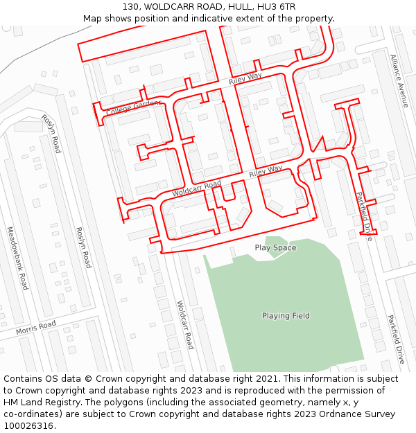 130, WOLDCARR ROAD, HULL, HU3 6TR: Location map and indicative extent of plot