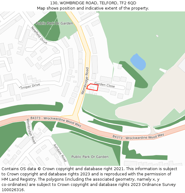 130, WOMBRIDGE ROAD, TELFORD, TF2 6QD: Location map and indicative extent of plot