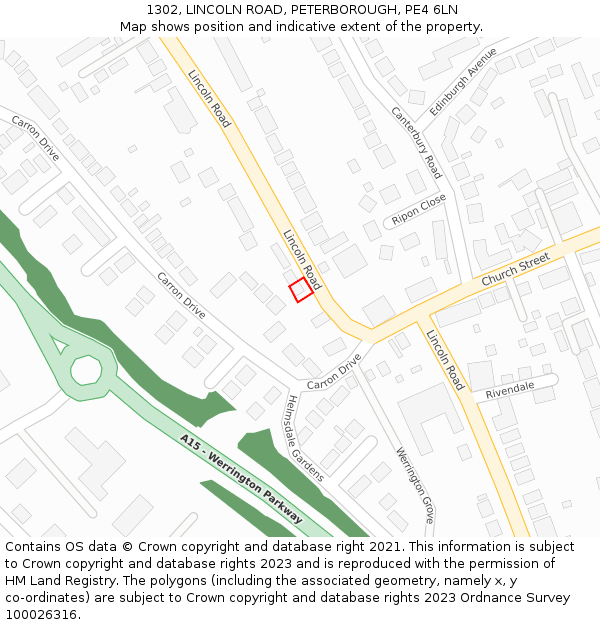 1302, LINCOLN ROAD, PETERBOROUGH, PE4 6LN: Location map and indicative extent of plot